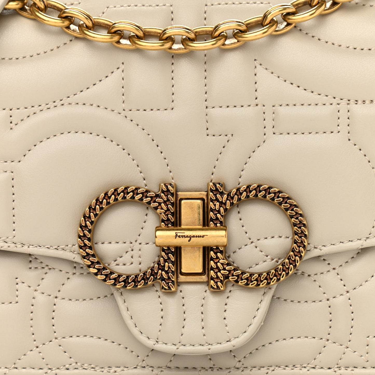 Calfskin Quilted Gancini Flap Bag Peony