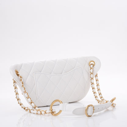 Chanel Lambskin Quilted All About Chains Waist Belt Bag White 3 of 8