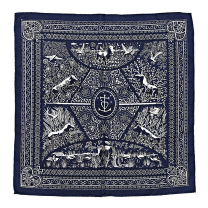 Hermes Silk Entre Ciel Et Mer Bandana Scarf 55 Marine White Black 1 of 5