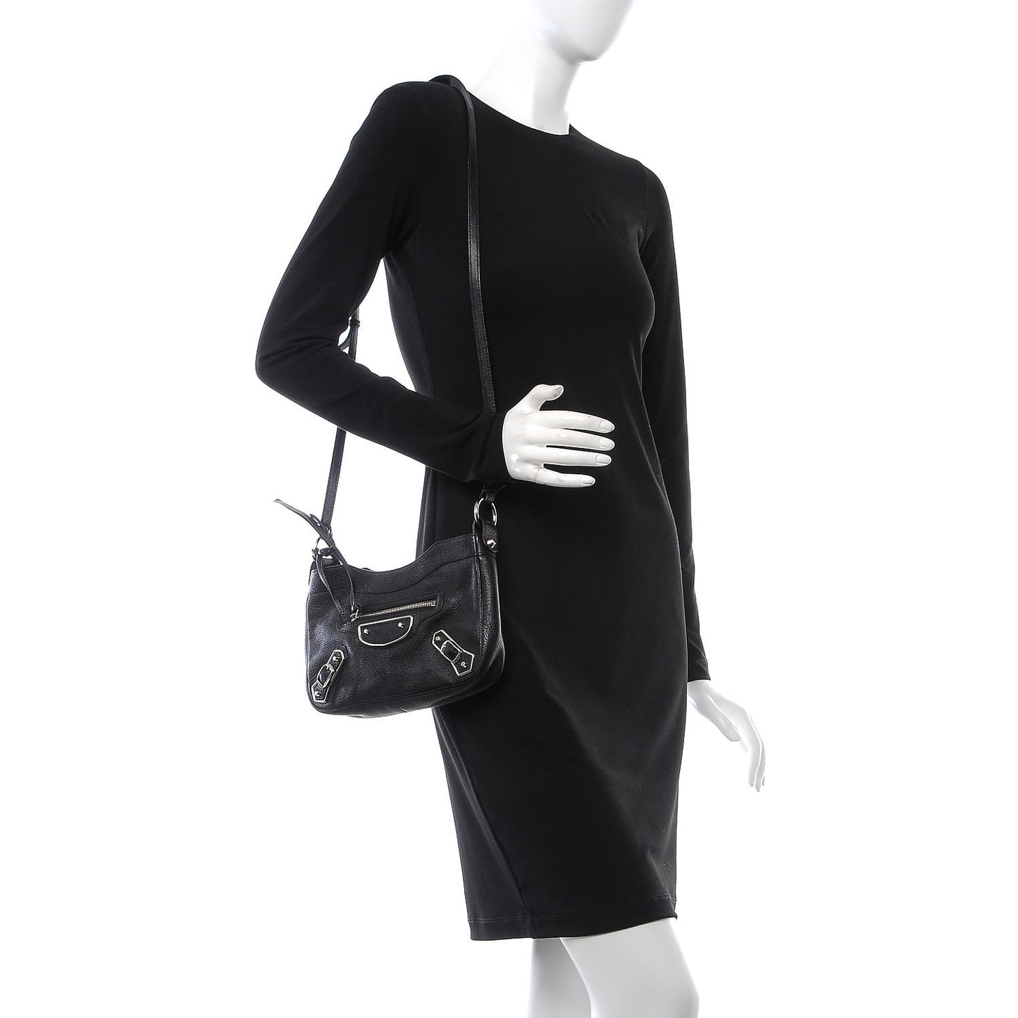 Chevre Silver Metallic Edge Hardware Hip Black