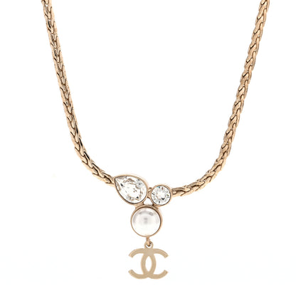 Chanel Pearl Crystal CC Teardrop Braided Necklace Gold 1 of 5