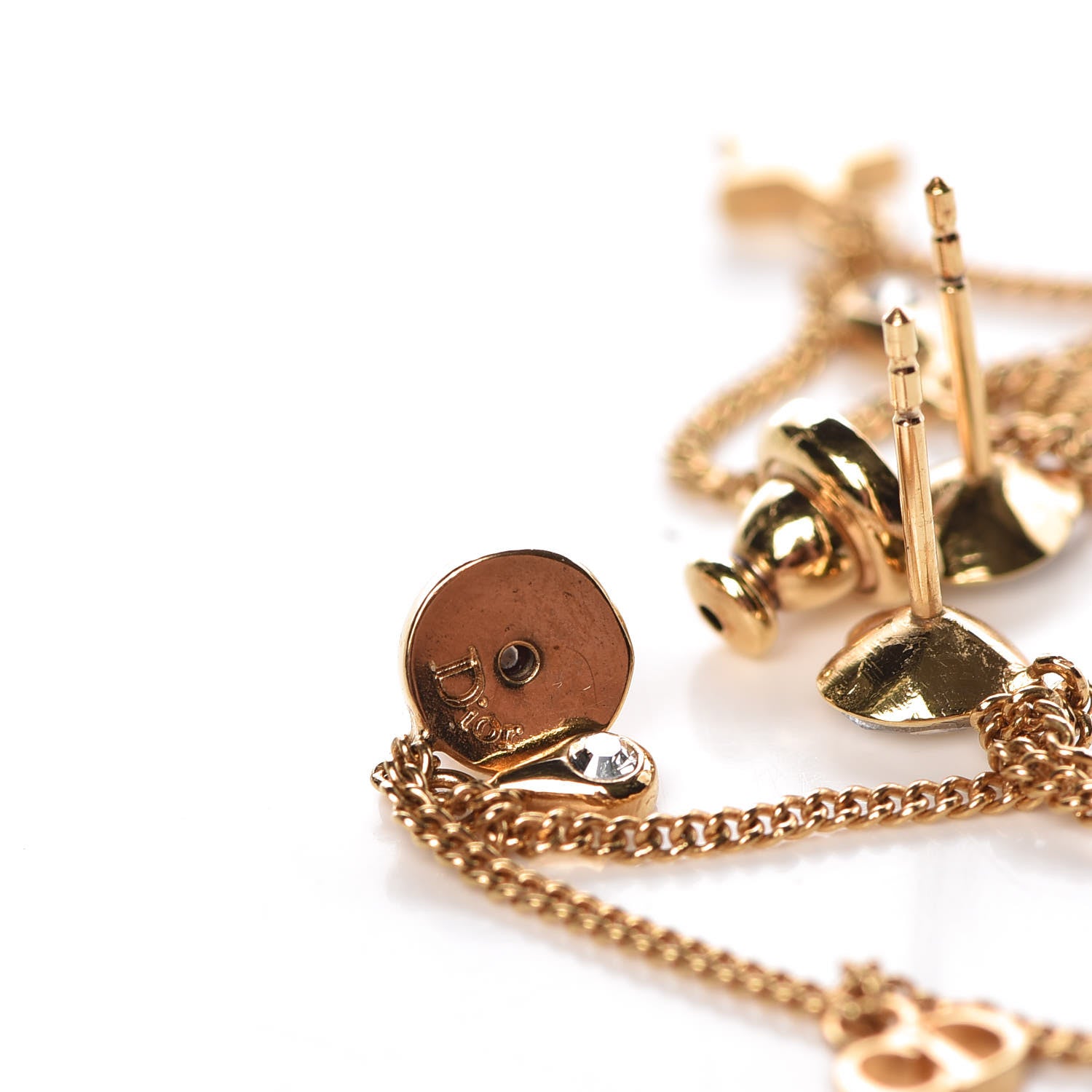 Christian Dior Crystal Heart Dangle Chain Earrings Gold 4 of 5