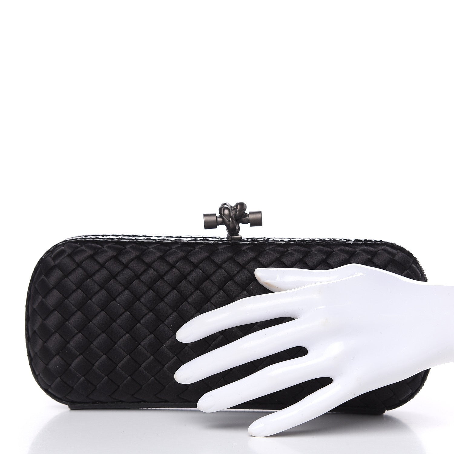 Bottega Veneta Satin Ayers Intreccio Impero Stretch Knot Clutch Black 2 of 7
