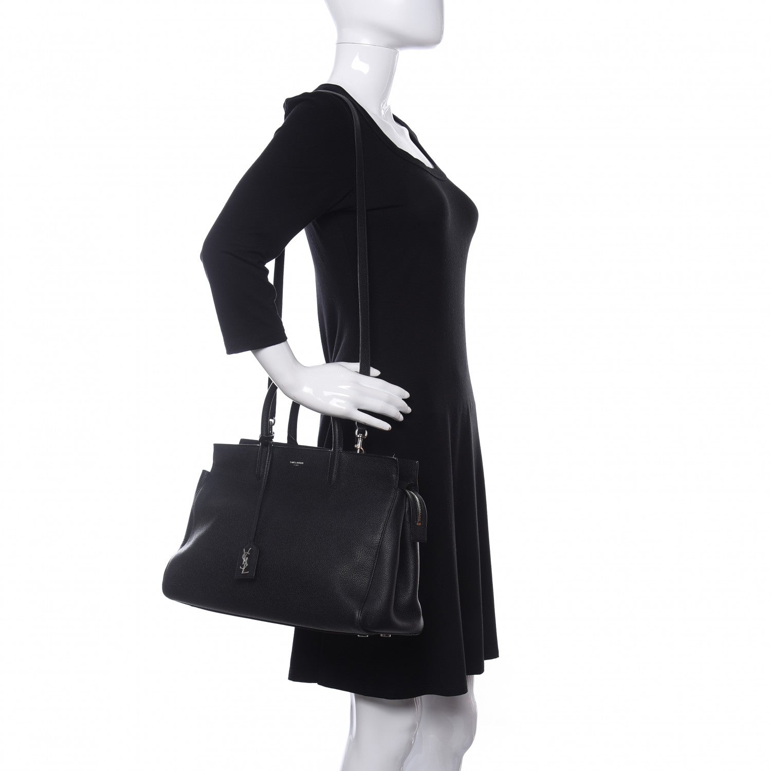 Saint Laurent Grained Calfskin Medium Cabas Rive Gauche Black 2 of 17