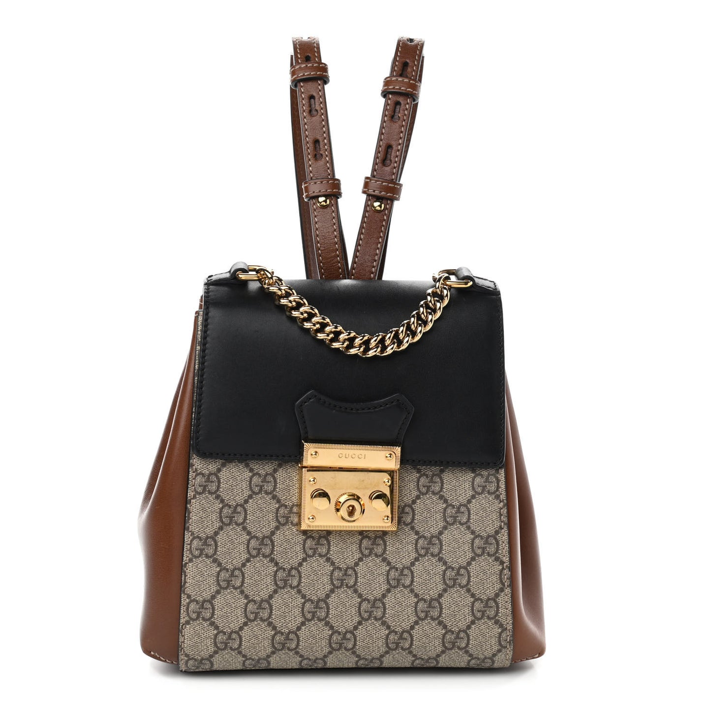GG Supreme Monogram Calfskin Padlock Backpack Beige Cuir Black