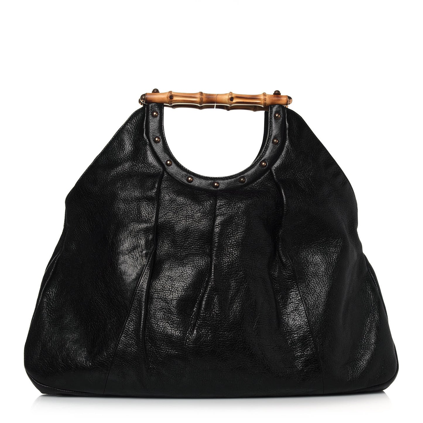 Calfskin Studded Large Bamboo Handle Tote Black