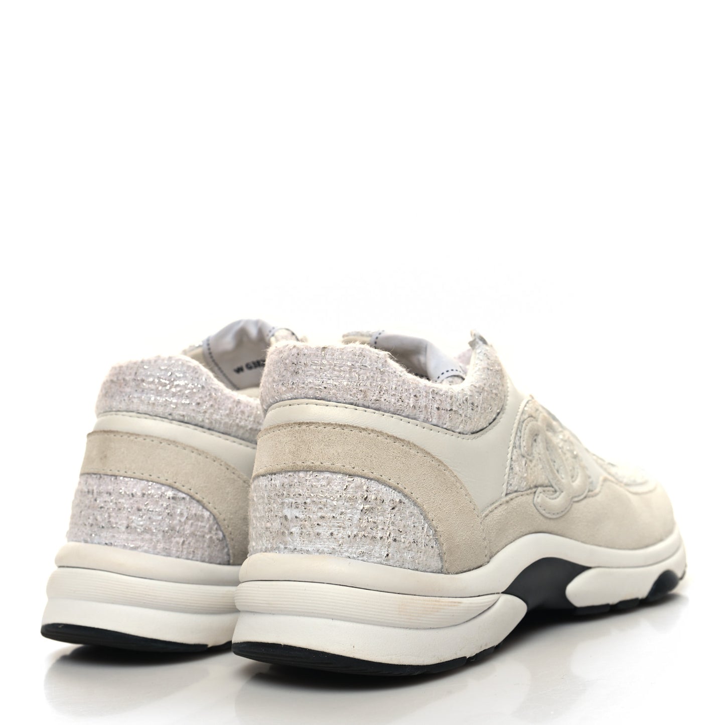 Painted Iridescent Cotton Tweed Suede Calfskin Womens CC Sneakers 37.5 White Silver Multicolor