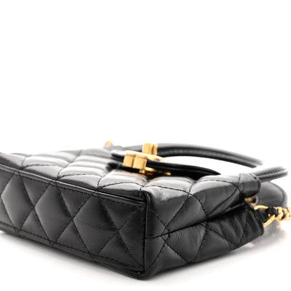 Chanel Shiny Aged Calfskin Quilted Mini Nano Kelly Shopper Black 9 of 10