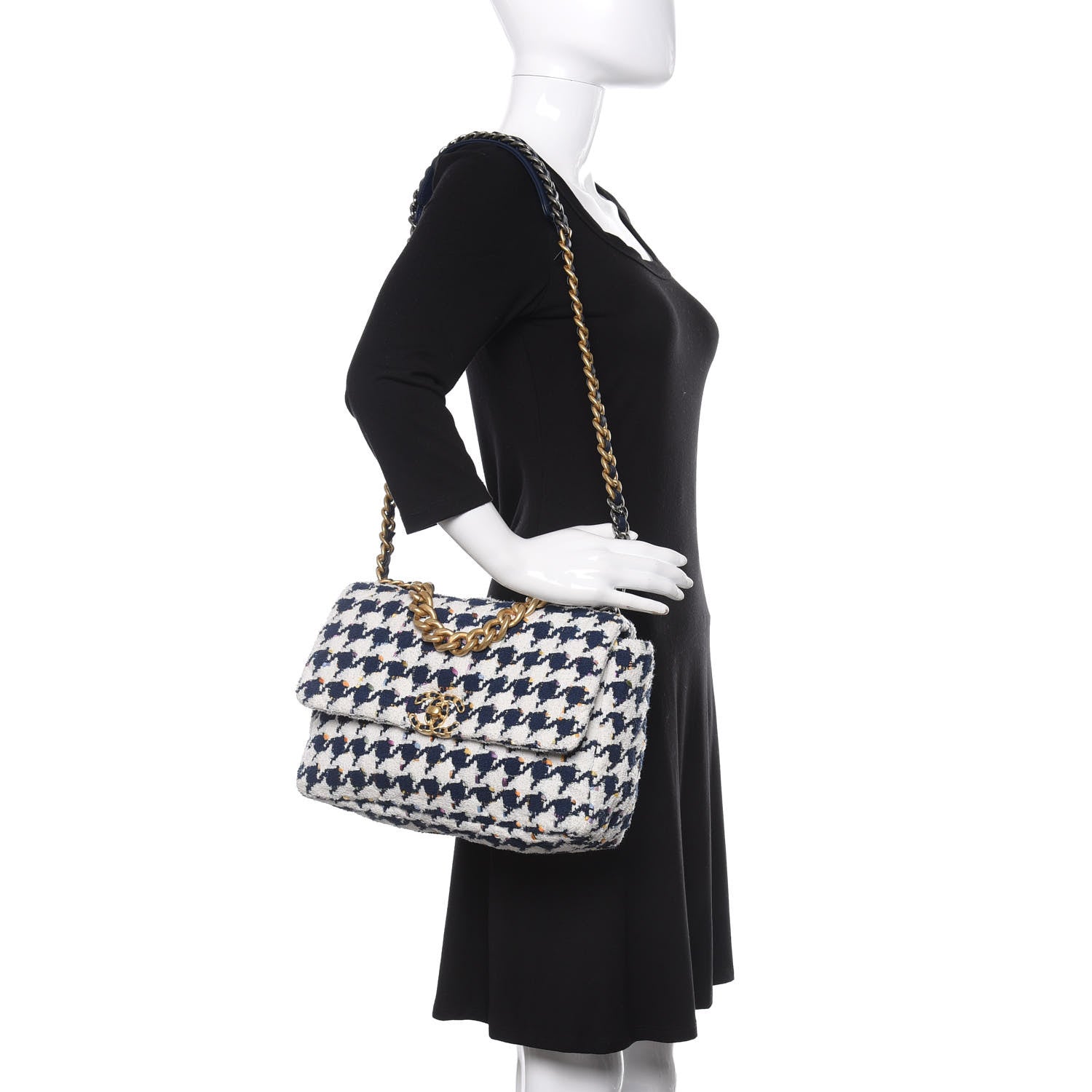 Chanel Tweed Quilted Large 19 Flap Ecru Navy Blue Multicolor 2 of 11