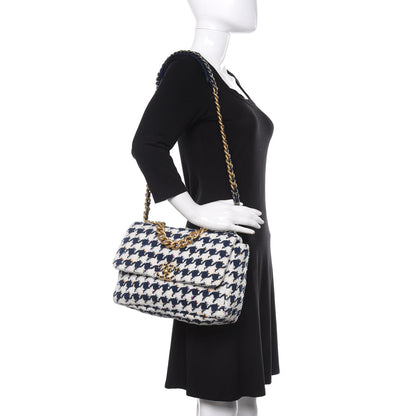 Chanel Tweed Quilted Large 19 Flap Ecru Navy Blue Multicolor 2 of 11