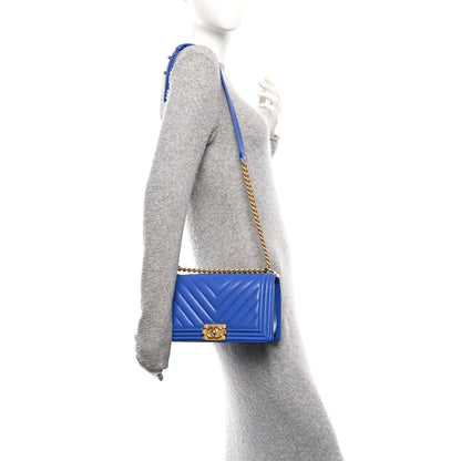 Chanel Caviar Chevron Quilted Medium Boy Flap Dark Blue 2 of 10