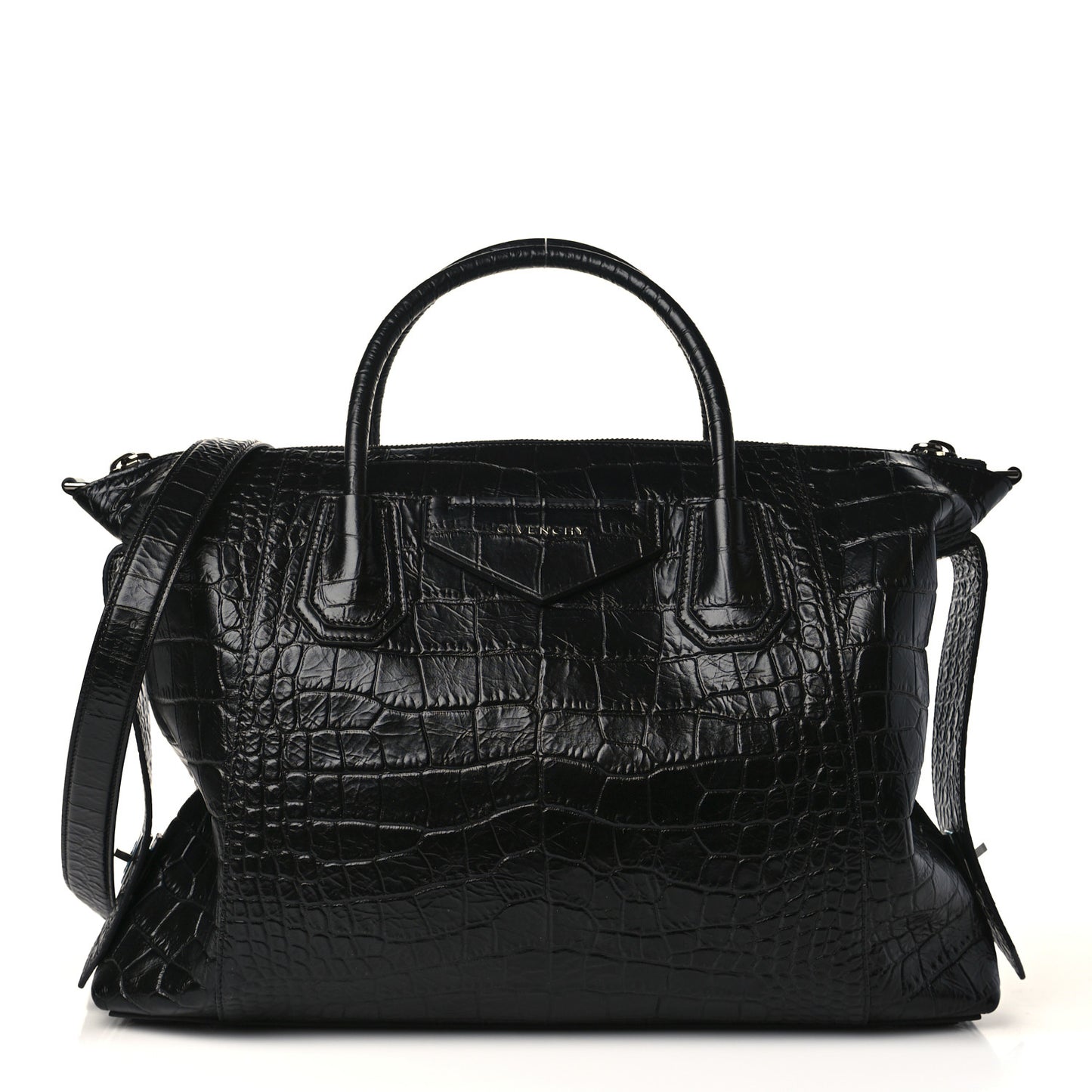 Calfskin Crocodile Embossed Medium Soft Antigona Black