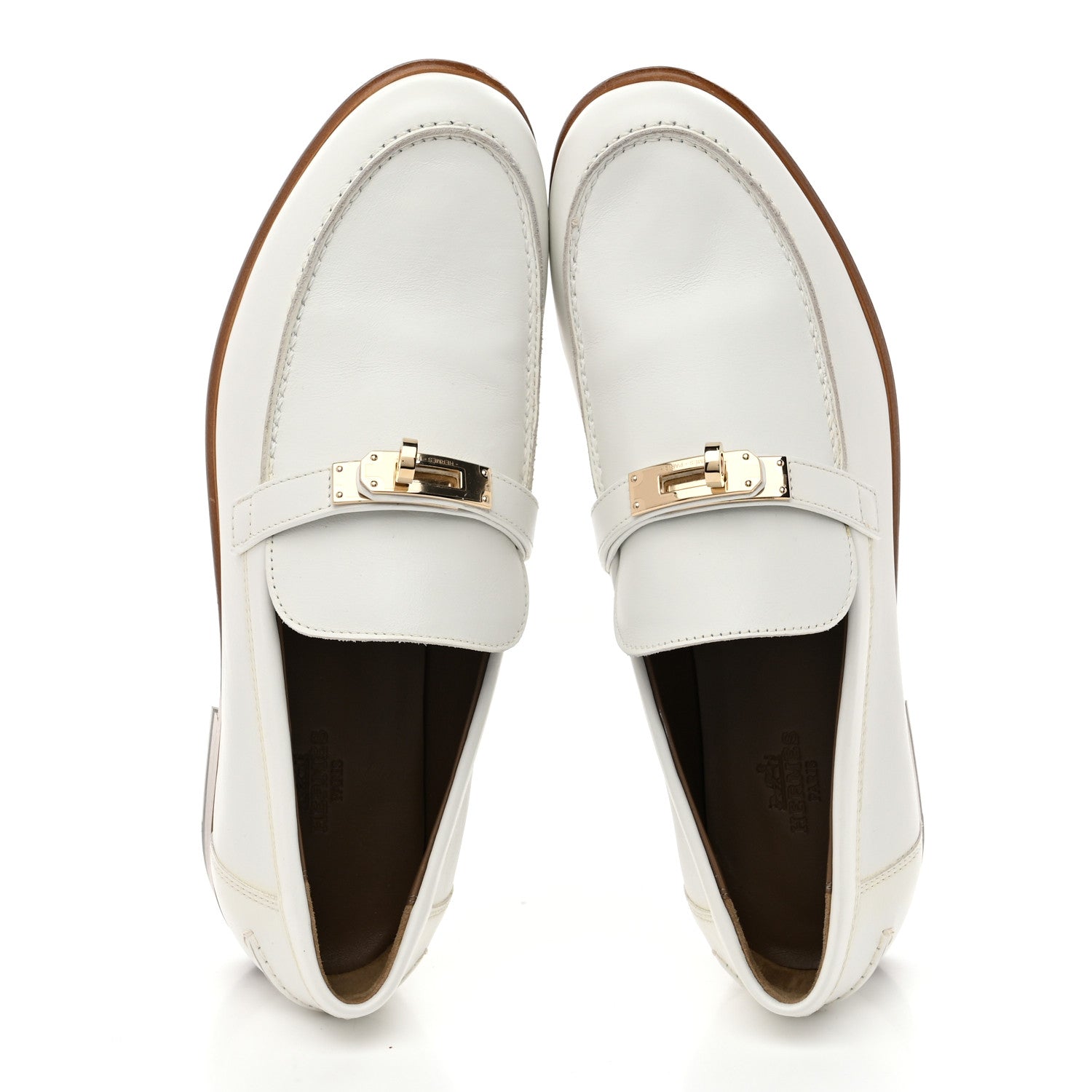 Hermes Calfskin Womens Destin Loafers 38.5 White 2 of 10