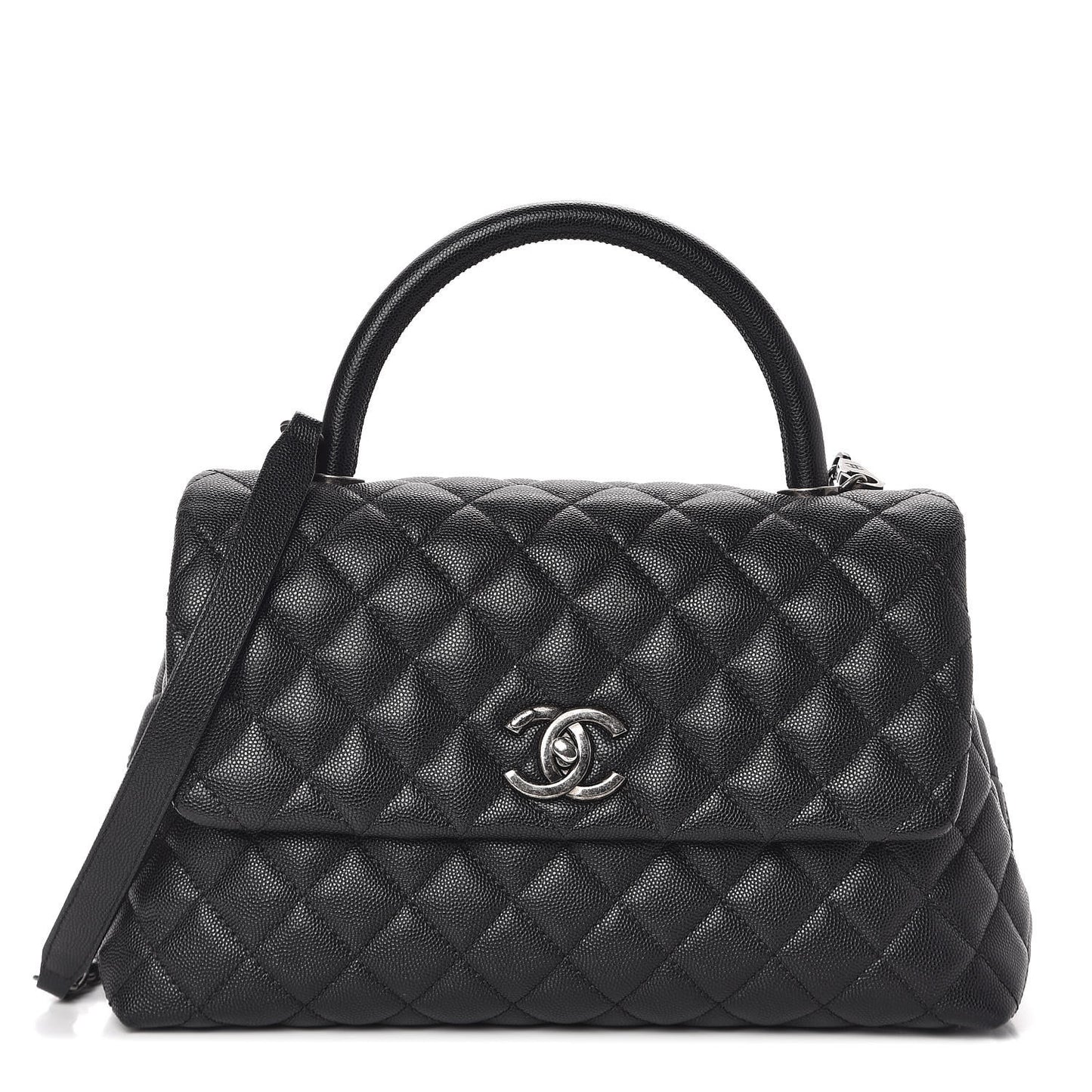 Caviar Quilted Small Coco Handle Flap Black