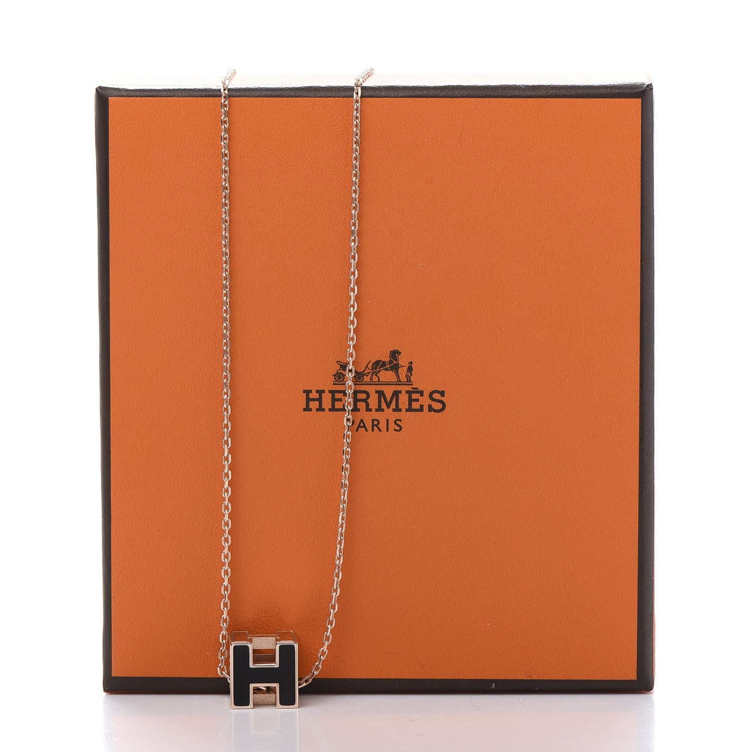 Hermes Rose Gold Lacquered Cage d'H Pendant Necklace Black 6 of 6