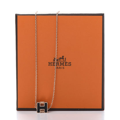 Hermes Rose Gold Lacquered Cage d'H Pendant Necklace Black 6 of 6