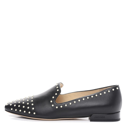 Jimmy Choo Nappa Pearl Studded Jaida Flat Loafer 39.5 Black 1 of 8