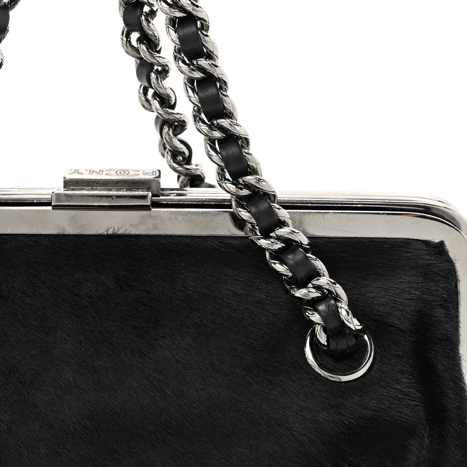 Chanel Pony Hair Lambskin Quilted Kiss Lock Frame Bag Black 10 of 12