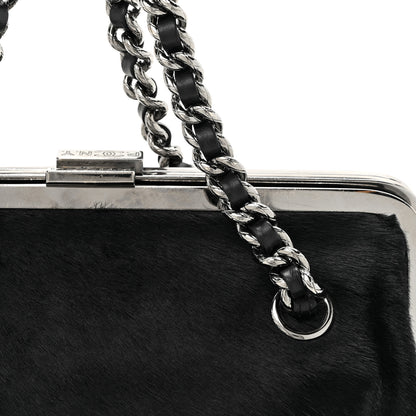 Chanel Pony Hair Lambskin Quilted Kiss Lock Frame Bag Black 10 of 12