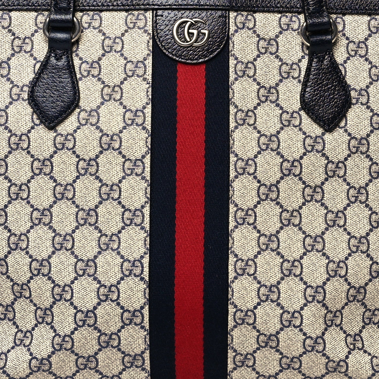Gucci GG Supreme Monogram Textured Calfskin Web Medium Ophidia Shopping Tote Beige Blue 8 of 10