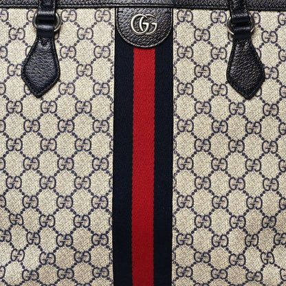 Gucci GG Supreme Monogram Textured Calfskin Web Medium Ophidia Shopping Tote Beige Blue 8 of 10