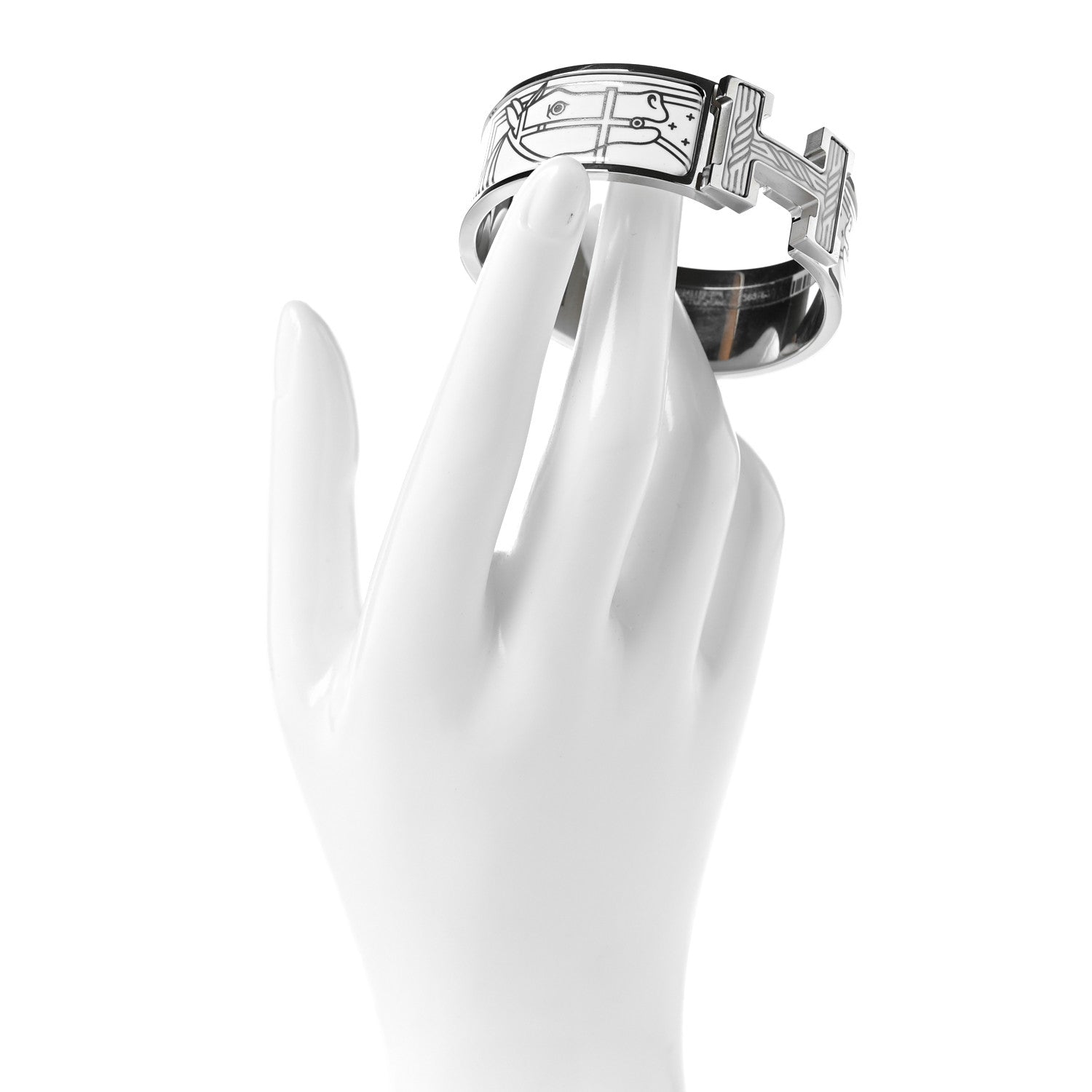 Hermes Enamel Printed Quadrige Au Fil Wide Clic Clac H Bracelet PM Or White 2 of 4