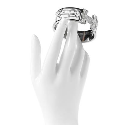 Hermes Enamel Printed Quadrige Au Fil Wide Clic Clac H Bracelet PM Or White 2 of 4