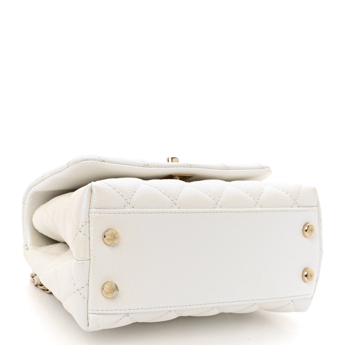 Iridescent Caviar Quilted Extra Mini Coco Handle Flap White