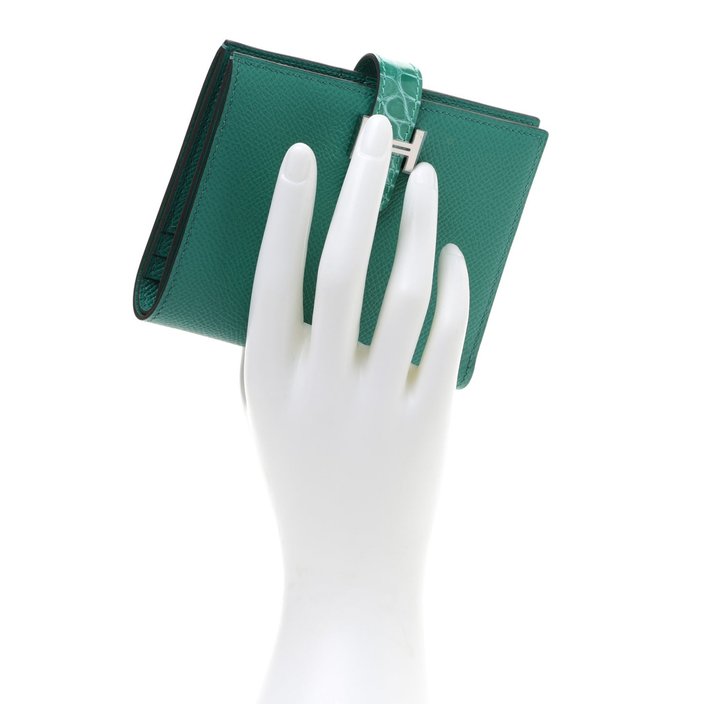 Epsom Shiny Alligator Bearn Touch Compact Wallet Vert Jade
