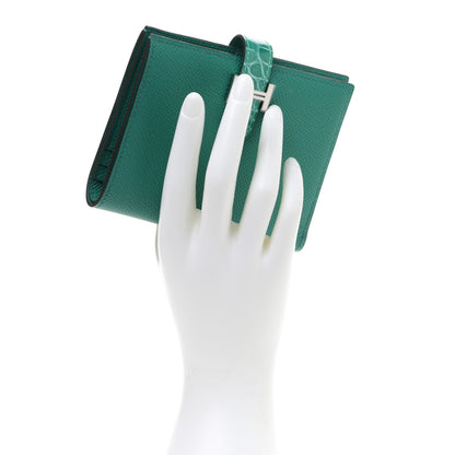 Hermes Epsom Shiny Alligator Bearn Touch Compact Wallet Vert Jade 2 of 8