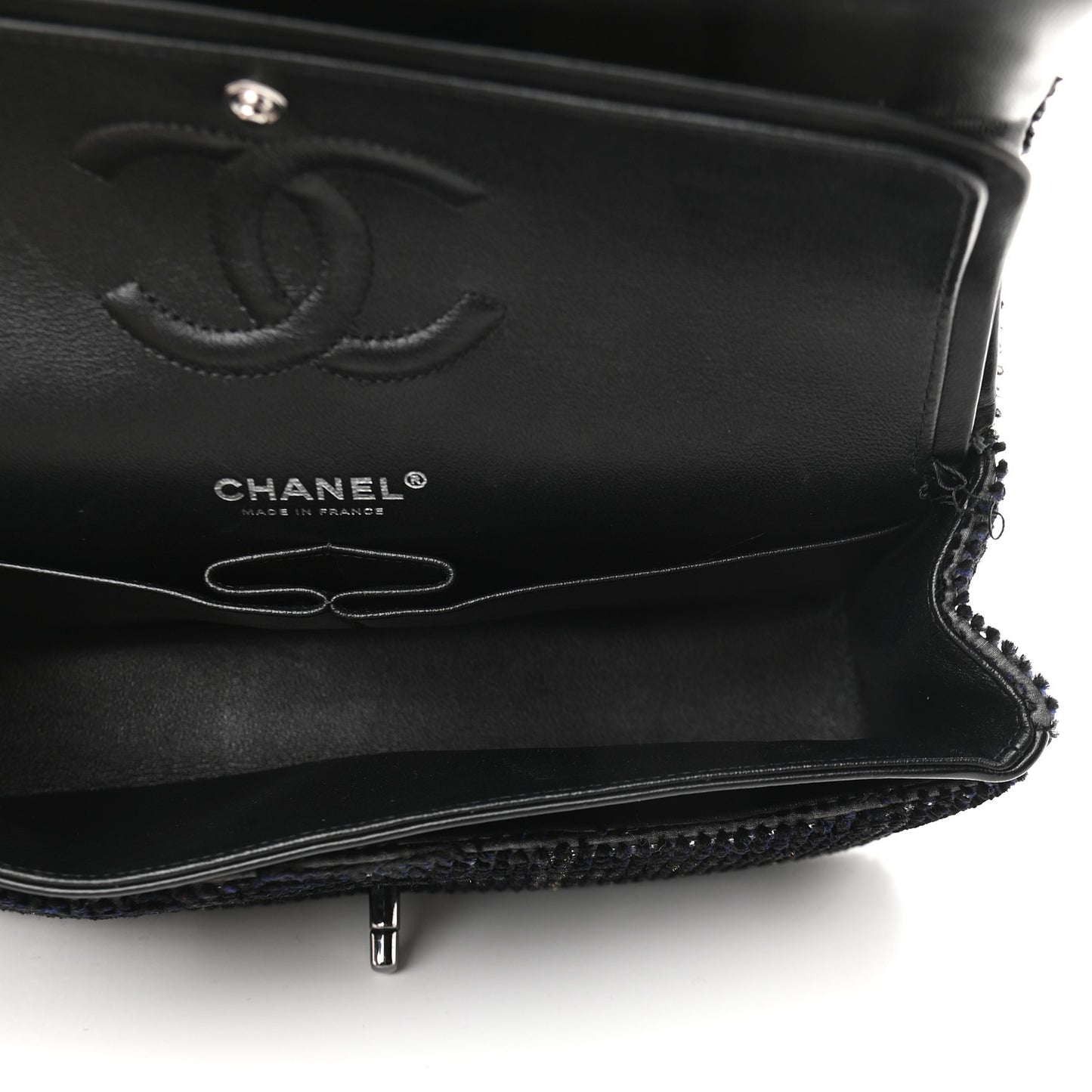 Velvet Sequin Mesh Lambskin Medium Double Flap Black