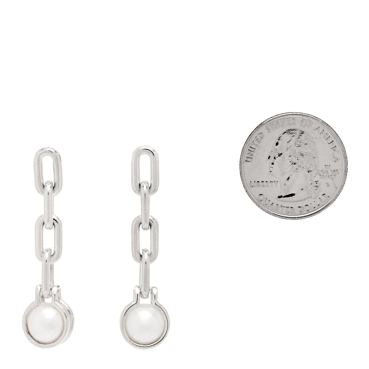 Sterling Silver Cultured Pearl HardWear Triple Link Earrings