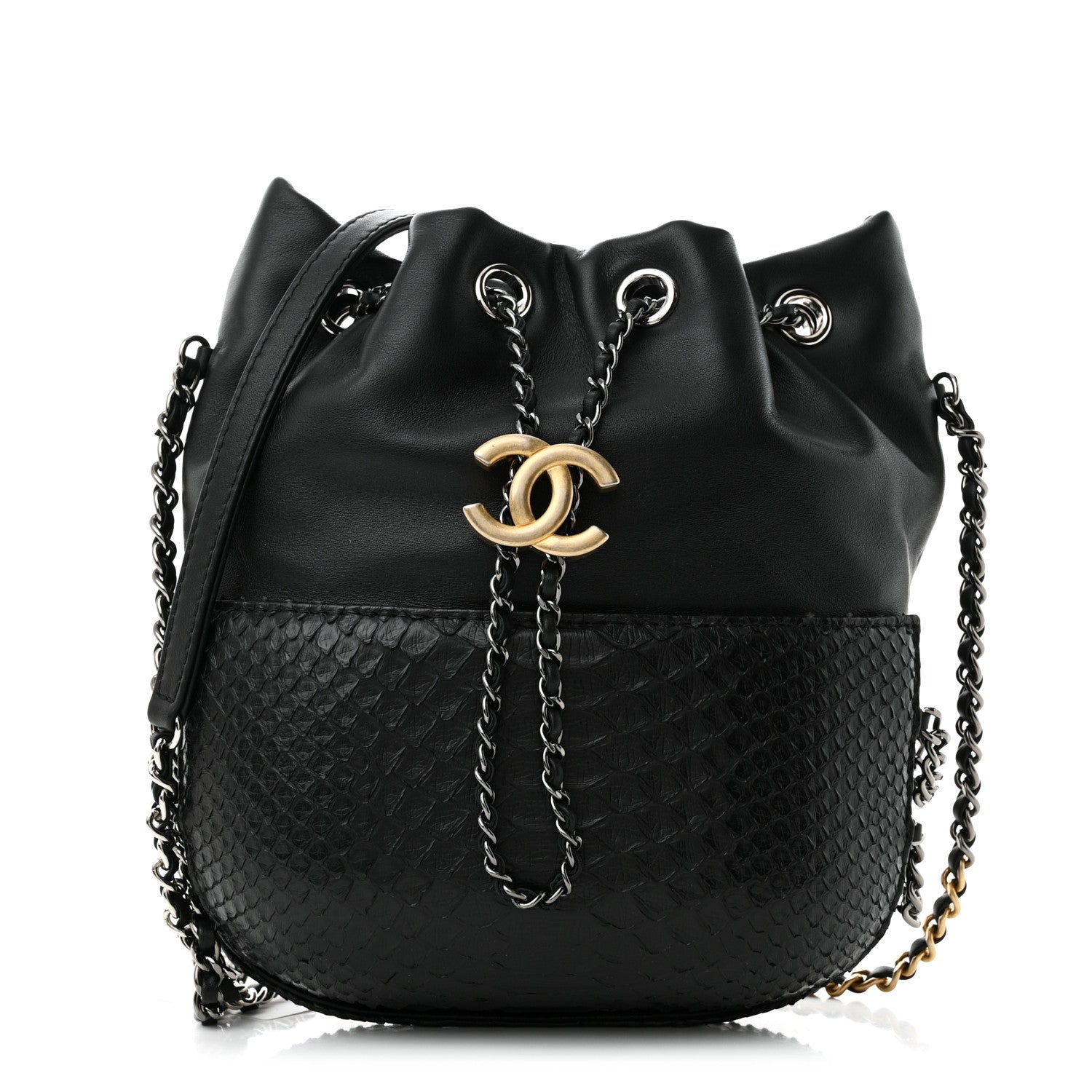 Chanel Snakeskin Calfskin Small Gabrielle Bucket Black 1 of 11