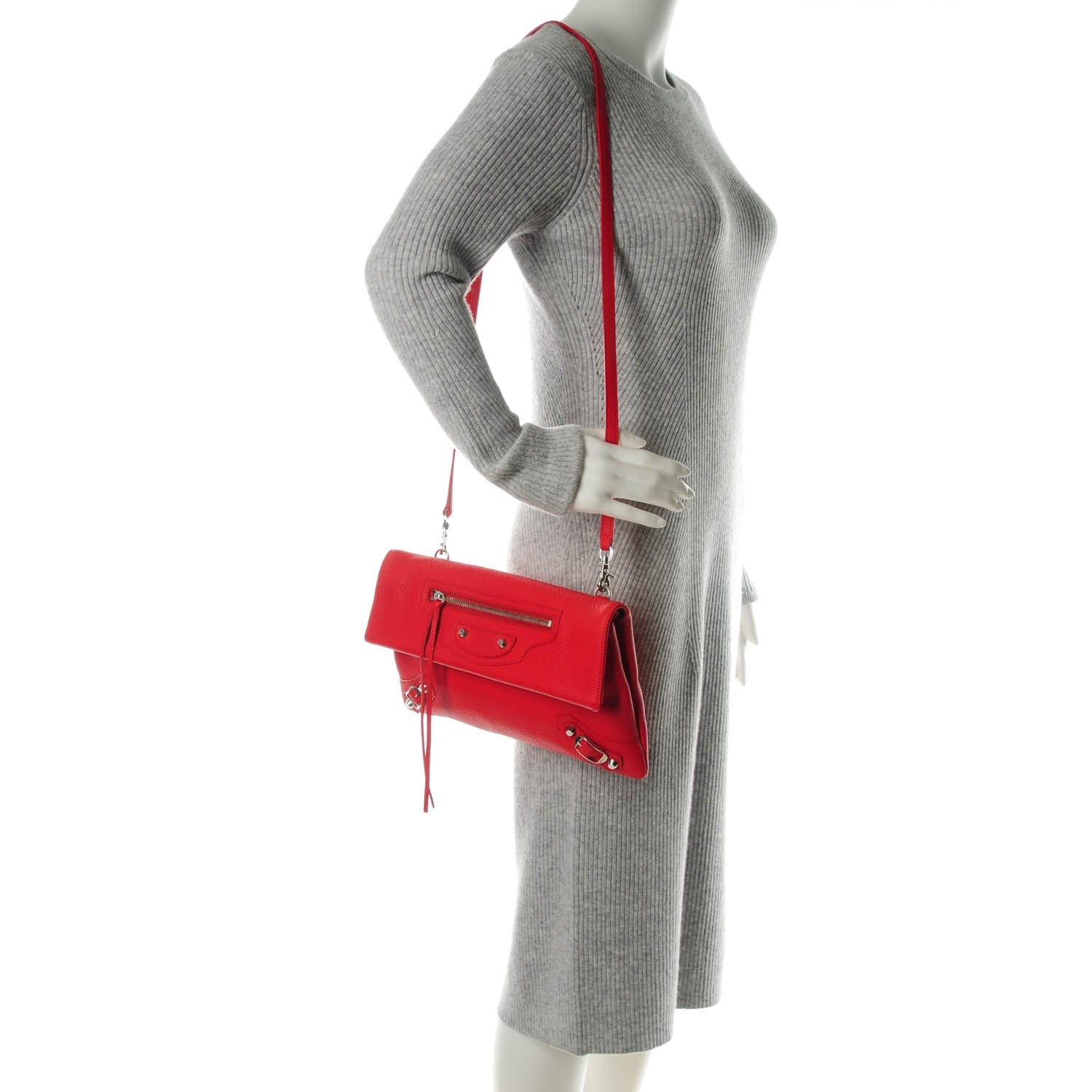 Balenciaga Vibrato Calfskin Classic Silver Hardware Envelope Clutch Rouge Cerise 2 of 7