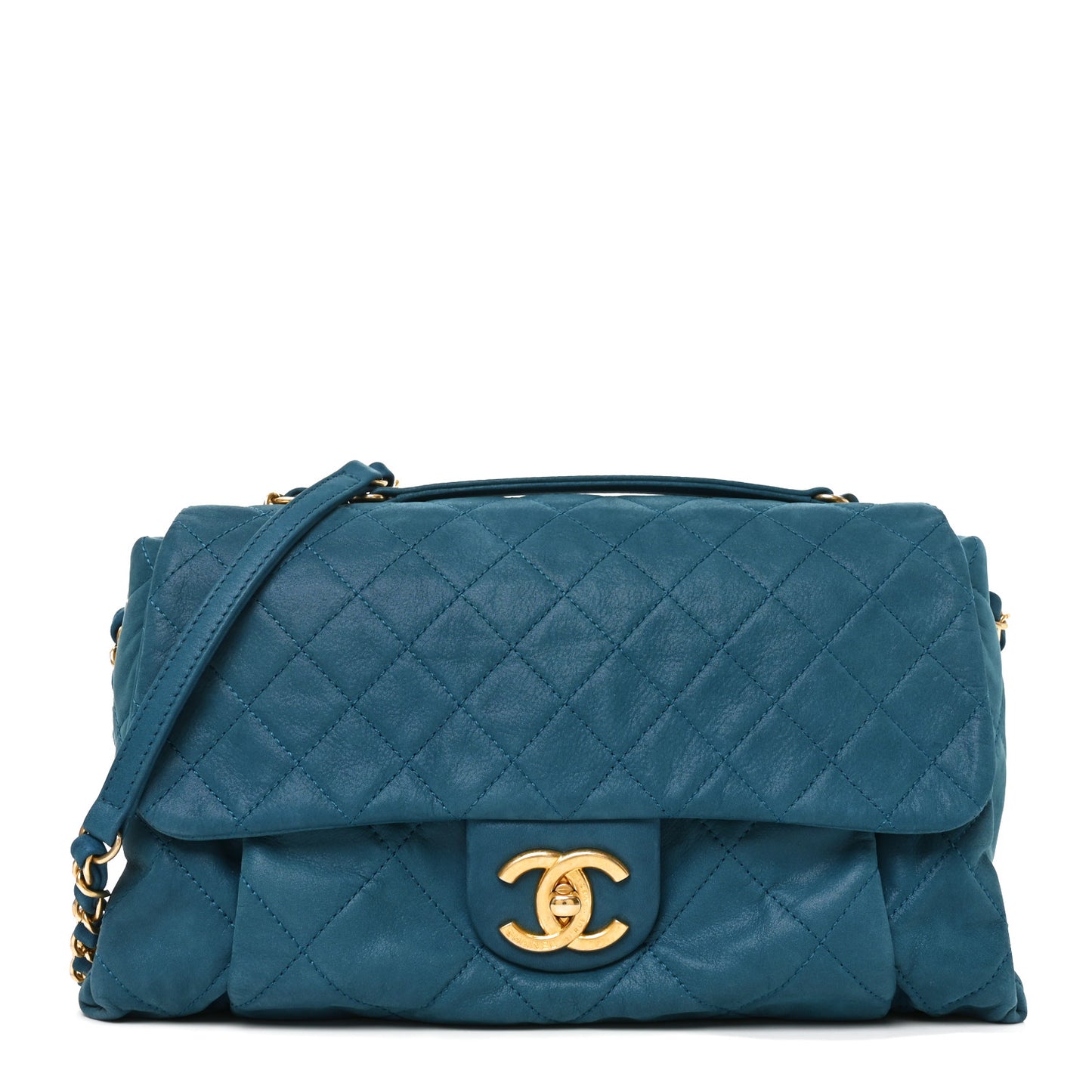 Iridescent Calfskin Large Chic Quilt Flap Blue