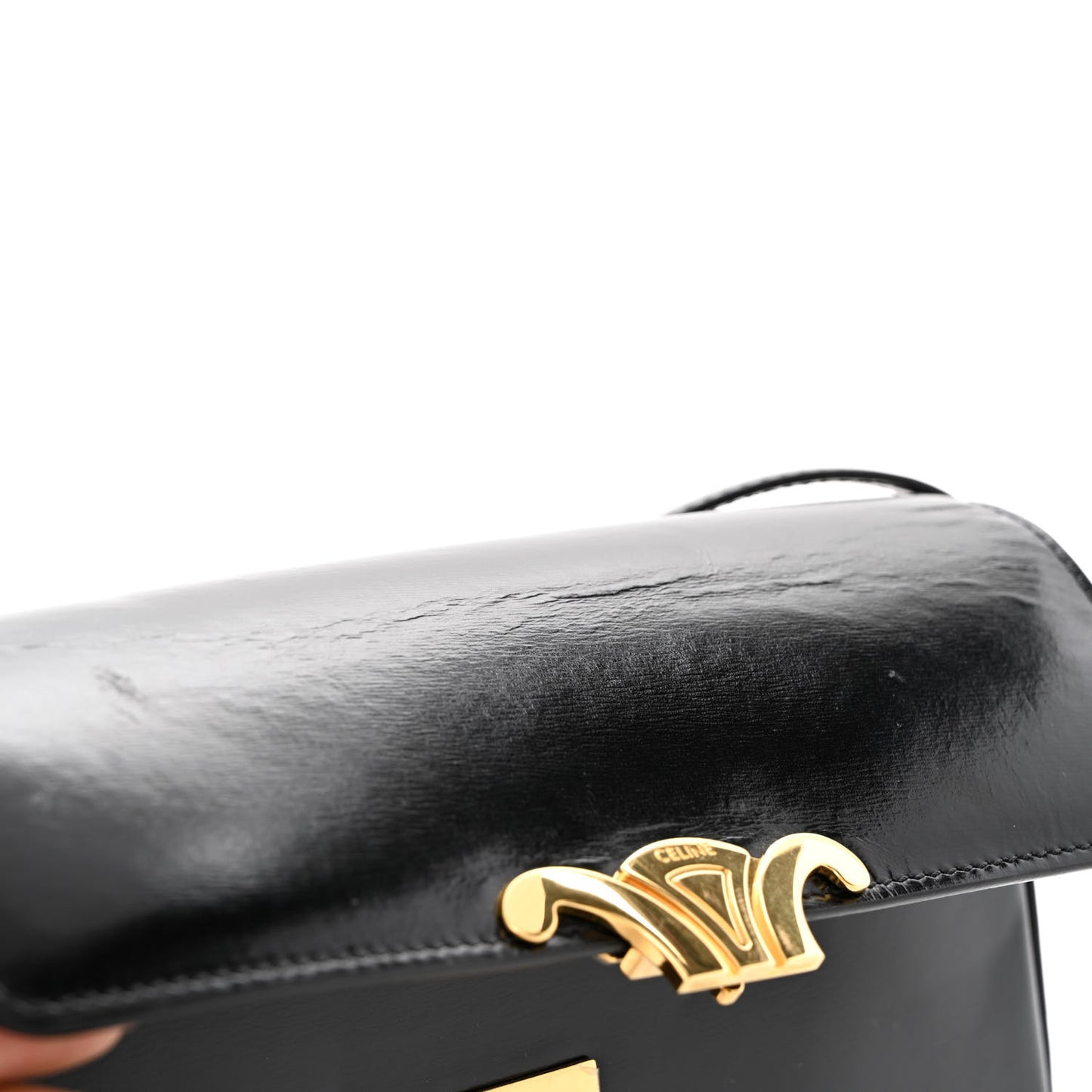 Shiny Calfskin Triomphe Shoulder Bag Black