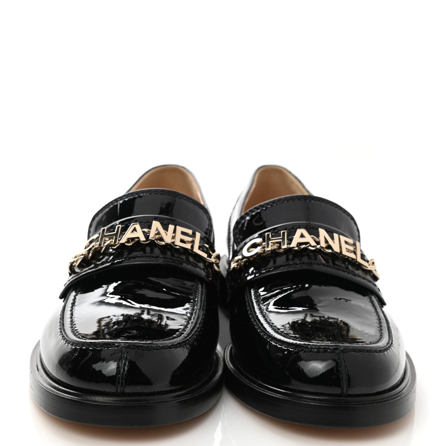 Shiny Calfskin Logo Loafers 36.5 Black