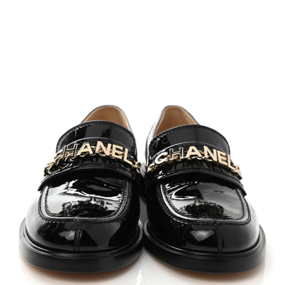 Chanel Shiny Calfskin Logo Loafers 36.5 Black 2 of 9