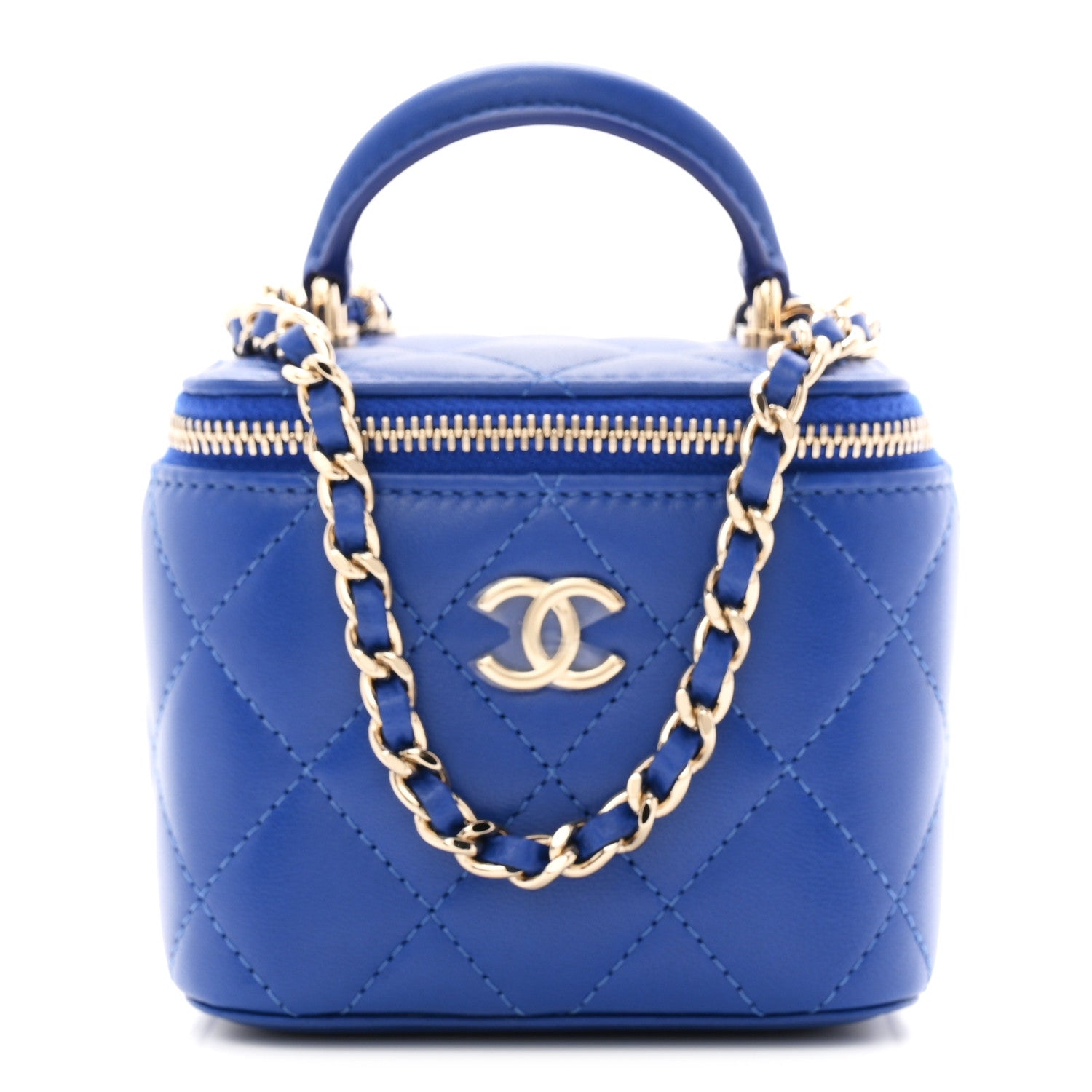 Chanel Lambskin Quilted Top Handle Mini Vanity Case With Chain Blue 1 of 11