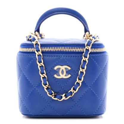 Chanel Lambskin Quilted Top Handle Mini Vanity Case With Chain Blue 1 of 11