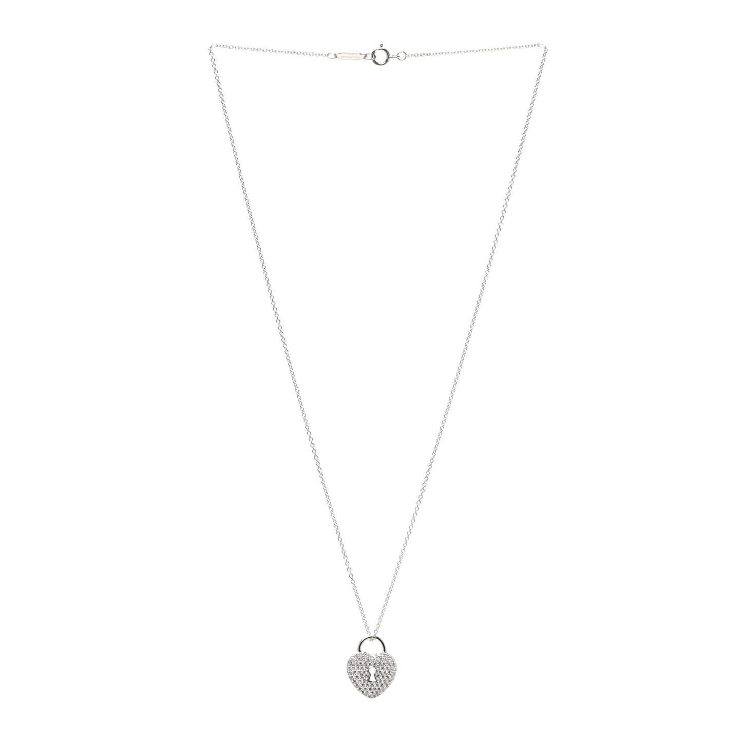 Platinum Diamond Small Heart Lock Pendant Necklace
