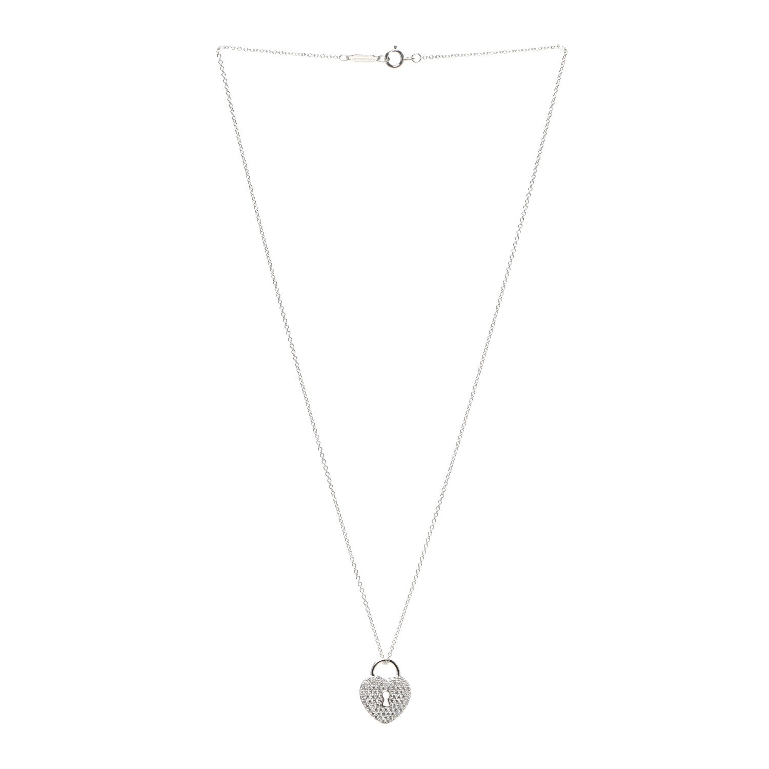 Tiffany Platinum Diamond Small Heart Lock Pendant Necklace 3 of 6