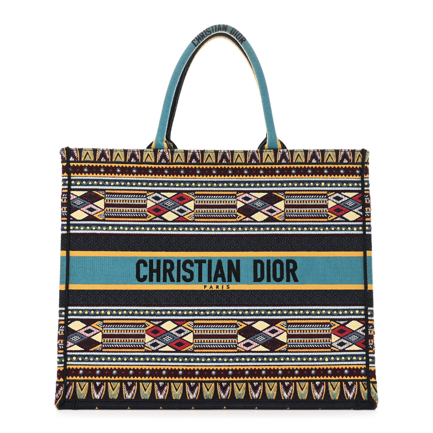 Christian Dior Canvas Embroidered Book Tote Blue Multicolor 1 of 11