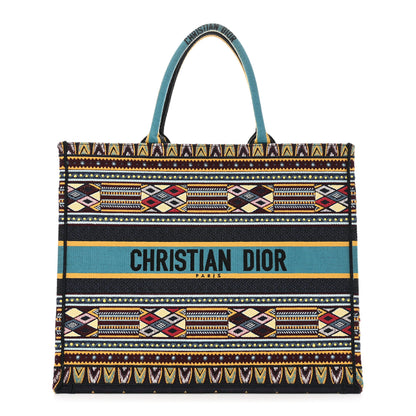 Christian Dior Canvas Embroidered Book Tote Blue Multicolor 1 of 11