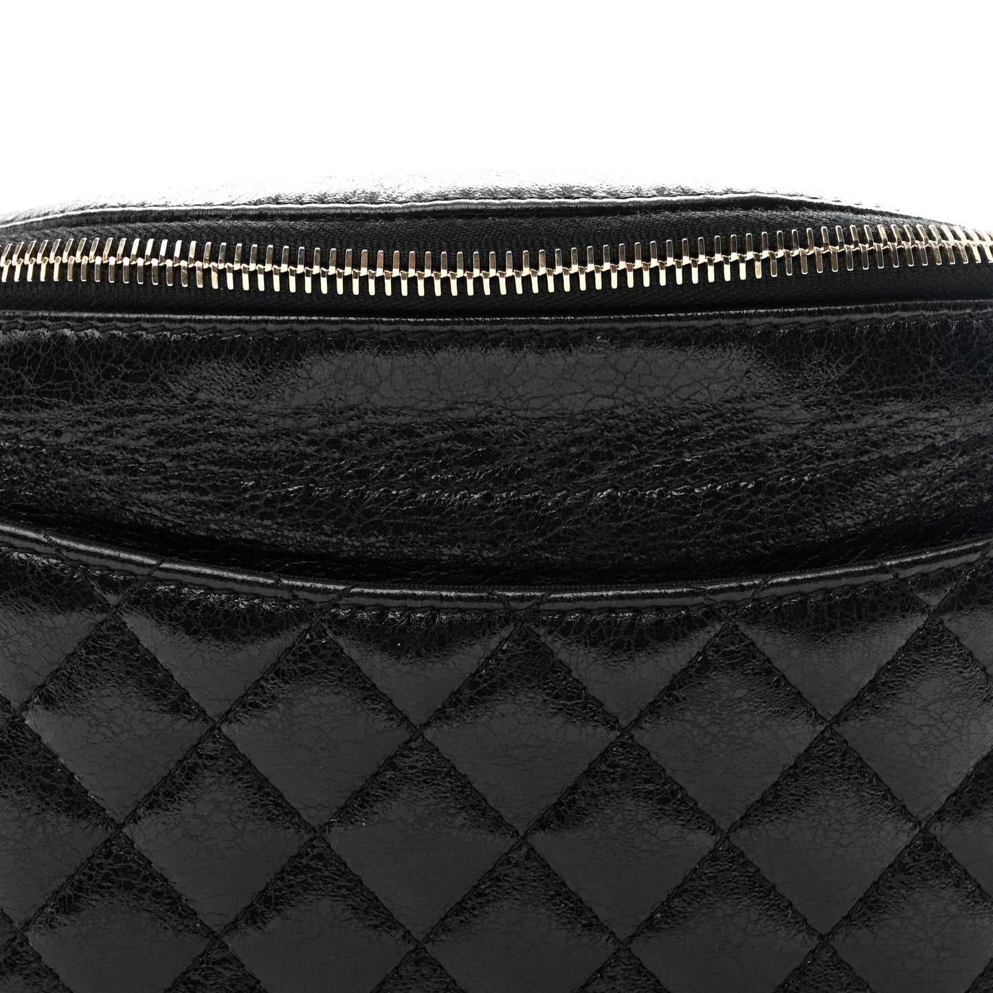 Crumpled Glazed Lambskin Quilted Waist Bag Fanny Pack Black