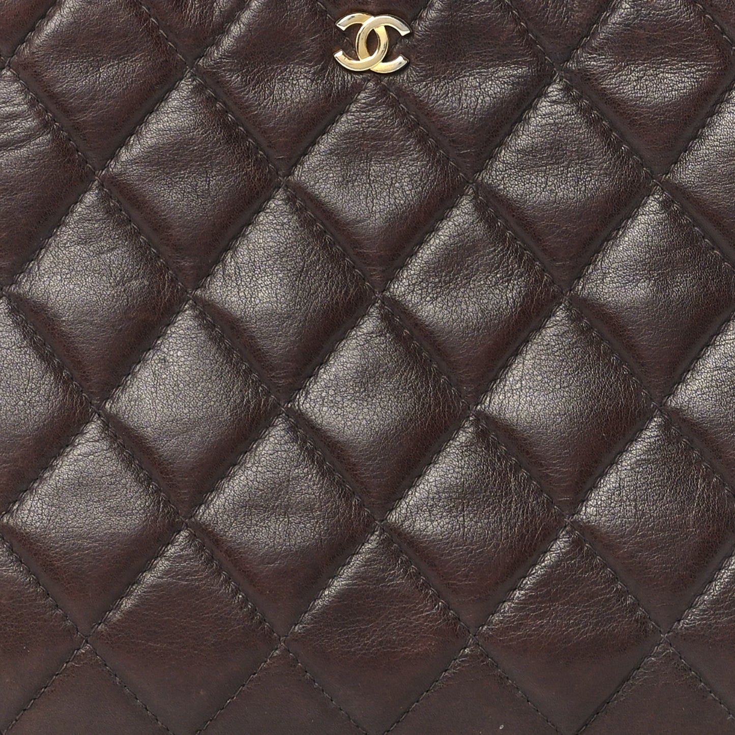 Lambskin Quilted Cosmetic Case Brown