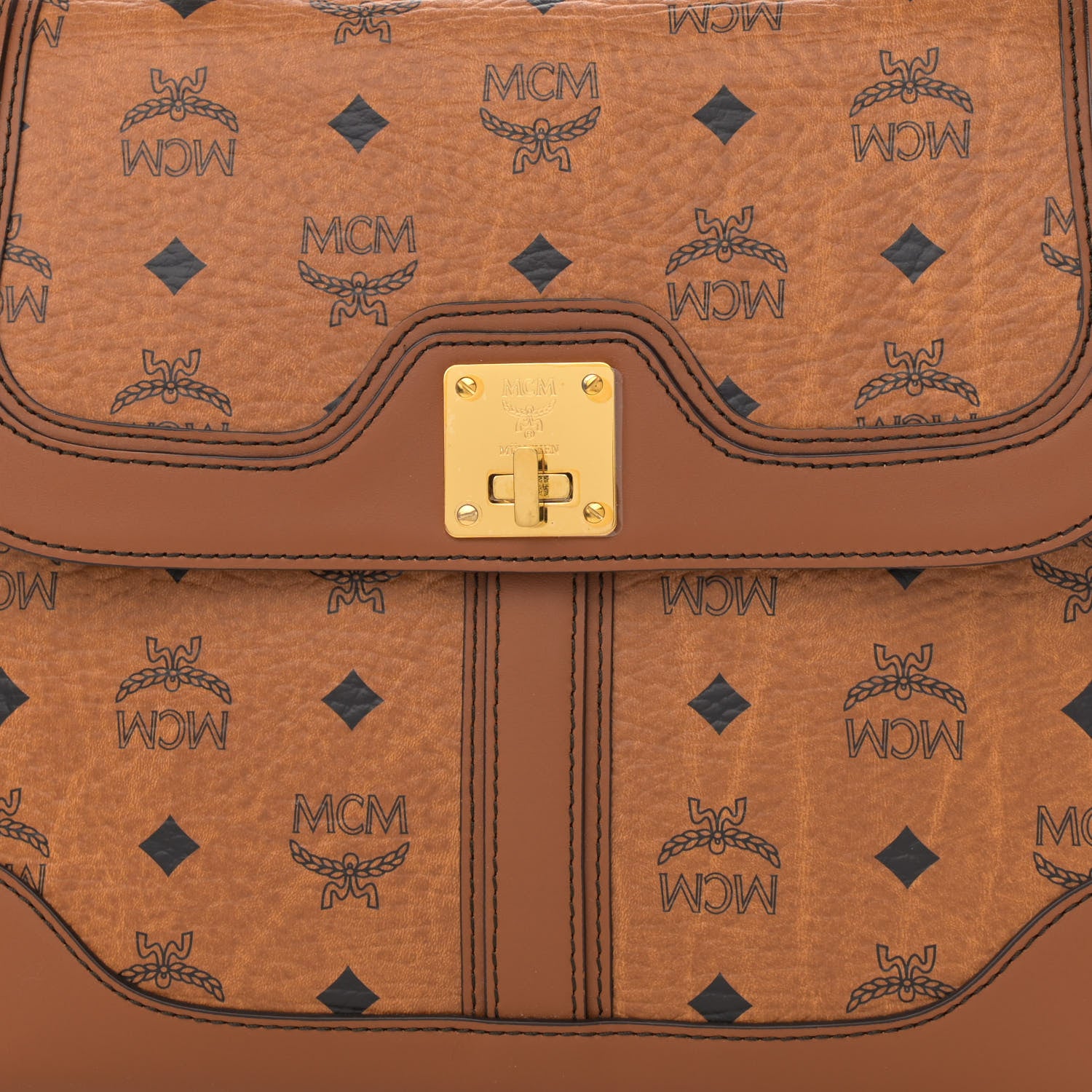 MCM Visetos Top Handle Satchel Cognac 7 of 11