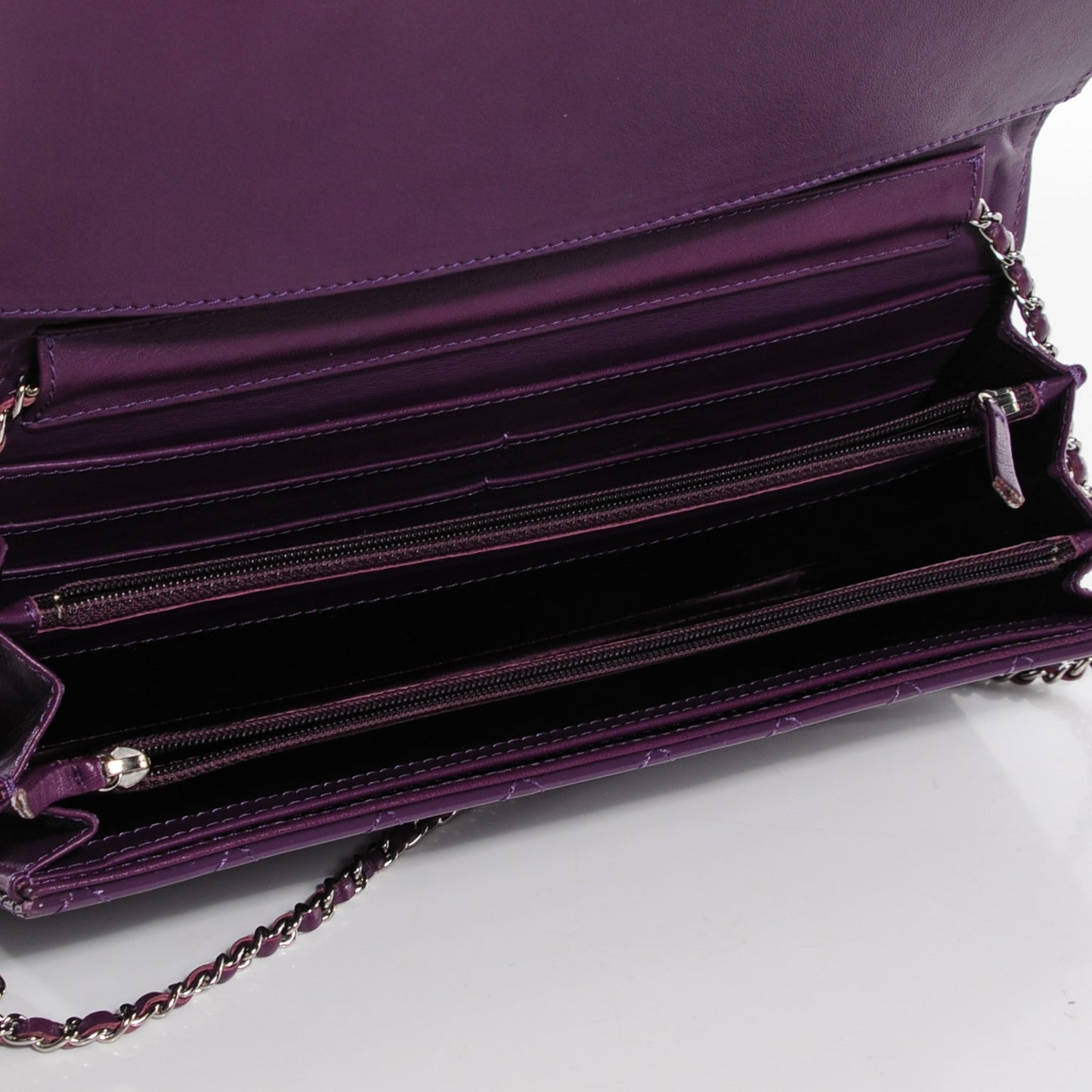 Patent Calfskin Quilted Brilliant East West Flap Clutch Purple