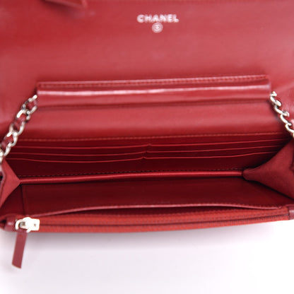 Chanel Lambskin Camellia Embossed Wallet On Chain WOC Dark Red 5 of 14