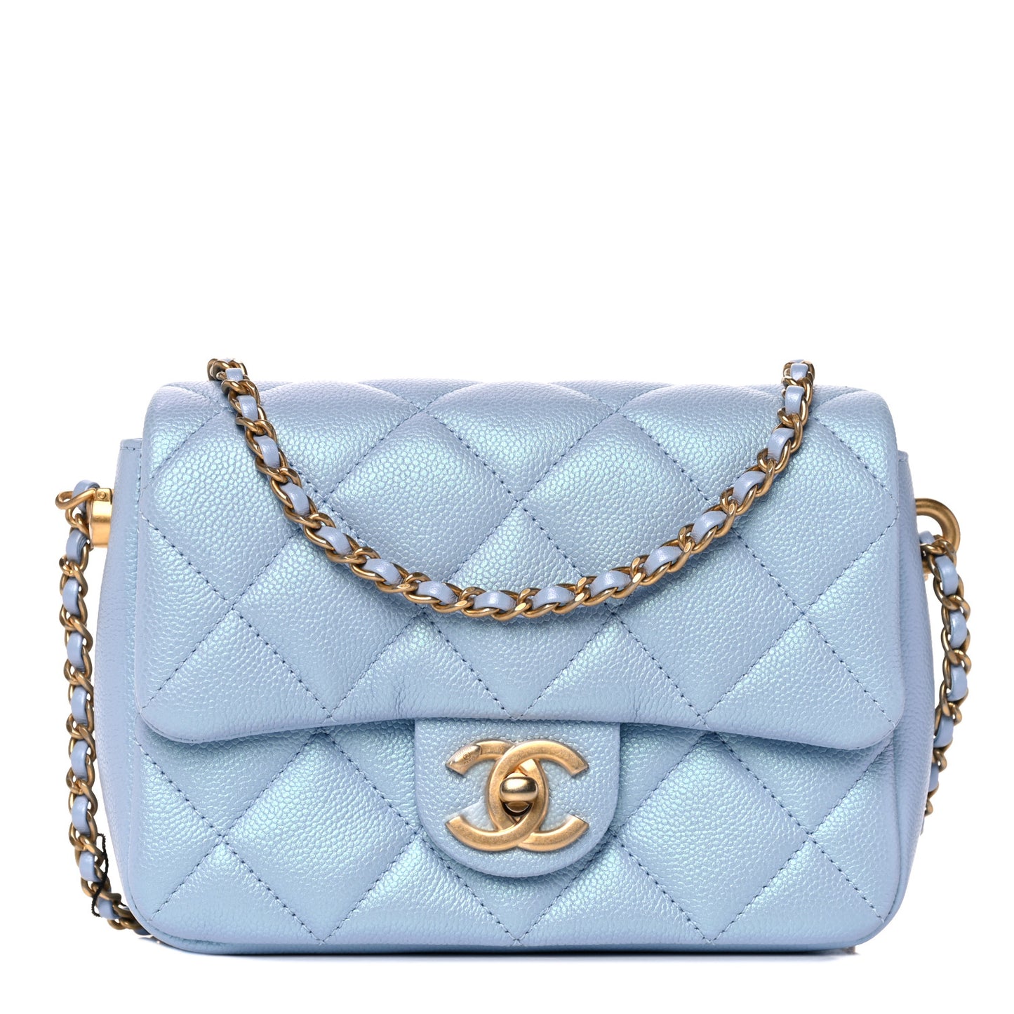 Iridescent Caviar Quilted Mini My Perfect Flap Light Blue